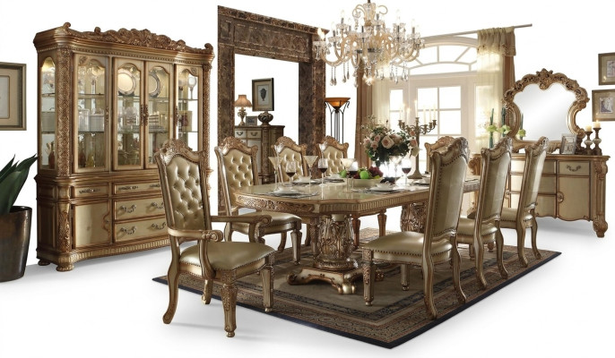 Suite de salle à manger royale de 7 pièces, table à manger 6x chaises de style baroque rococo.
