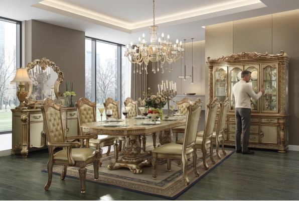 Salle à manger Ensemble Vitrine Table 8x Chaise Commode Miroir Baroque