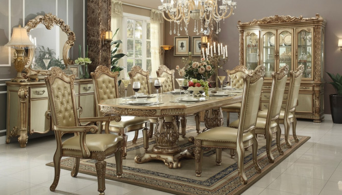 Salle à manger Ensemble Vitrine Table 8x Chaise Commode Miroir Baroque