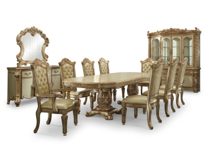 Salle à manger Ensemble Vitrine Table 8x Chaise Commode Miroir Baroque