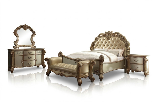 Lit 2x Table de chevet 3 pièces. Ensemble de chambre à coucher classique de luxe baroque rococo