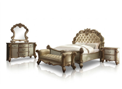 Lit 2x Table de chevet 3 pièces. Ensemble de chambre à coucher classique de luxe baroque rococo