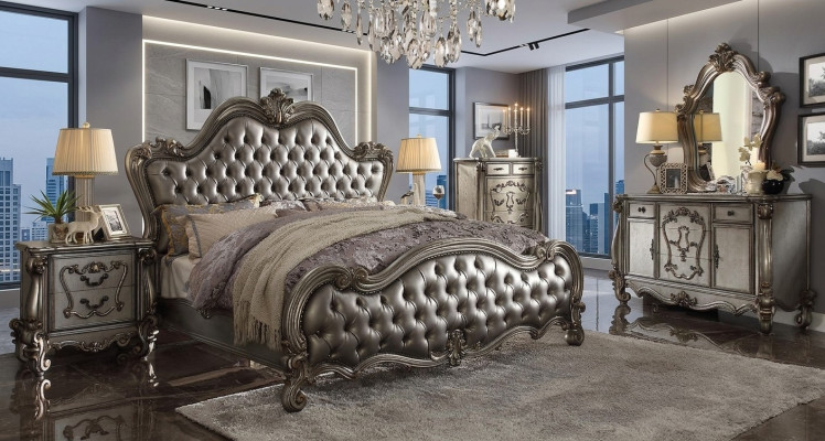 Ensemble de chambre à coucher avec meubles classiques Lit Table de chevet Commode Miroir 5 pièces.