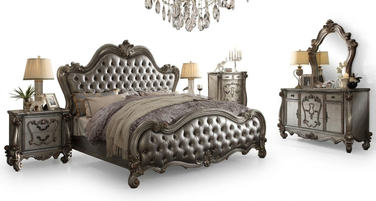 Ensemble de chambre à coucher avec meubles classiques Lit Table de chevet Commode Miroir 5 pièces.