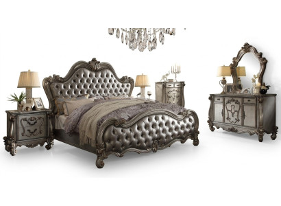 Ensemble de chambre à coucher avec meubles classiques Lit Table de chevet Commode Miroir 5 pièces.