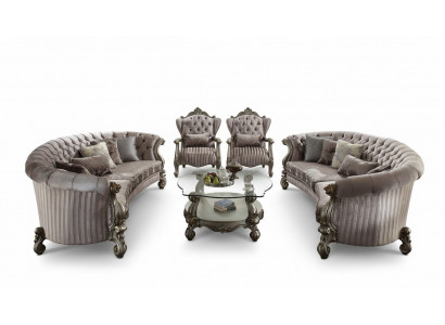 Unique ensemble de luxe Chesterfield de 4 pièces. 2x canapé rond + 2x fauteuil