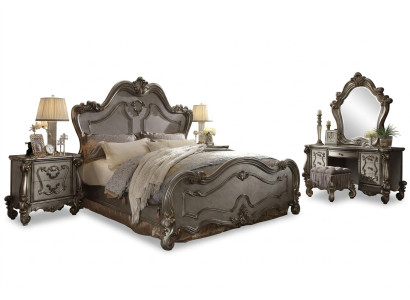 Lit baroque Chesterfield Lit double 2 tables de chevet Design en bois Lits