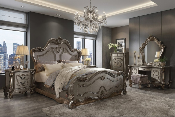 Ensemble de chambre classique Lit 2x Table de chevet Commode Miroir 5 pièces.