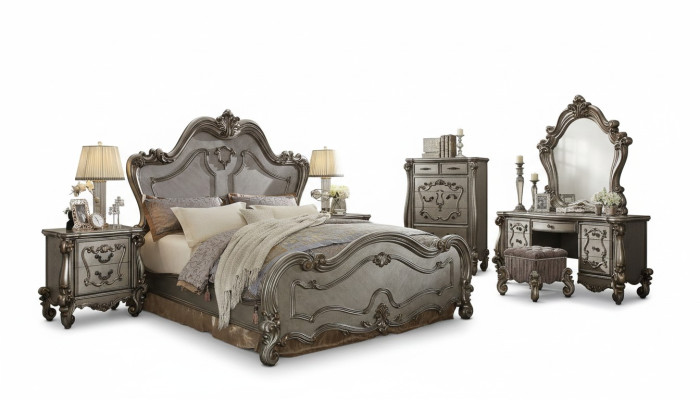 Ensemble de chambre classique Lit 2x Table de chevet Commode Miroir 5 pièces.