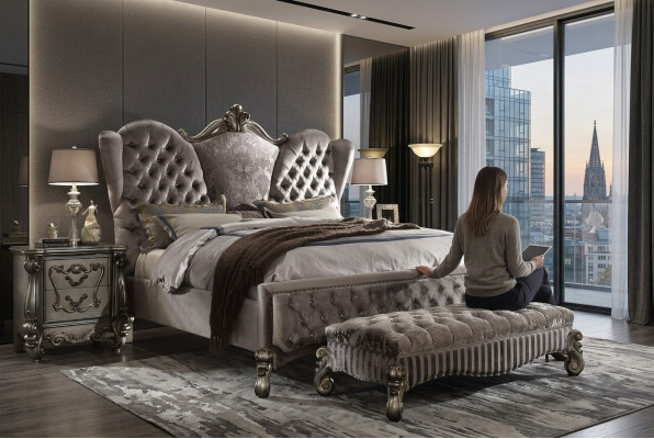 Lit Lit rembourré Lit de luxe Chambre double Design Lit Lits Bois