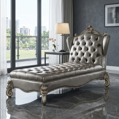 Chaise longue Chesterfield Lounger Chaise Canapé en cuir Relax Baroque Argent