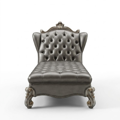 Chaise longue Chesterfield Lounger Chaise Canapé en cuir Relax Baroque Argent