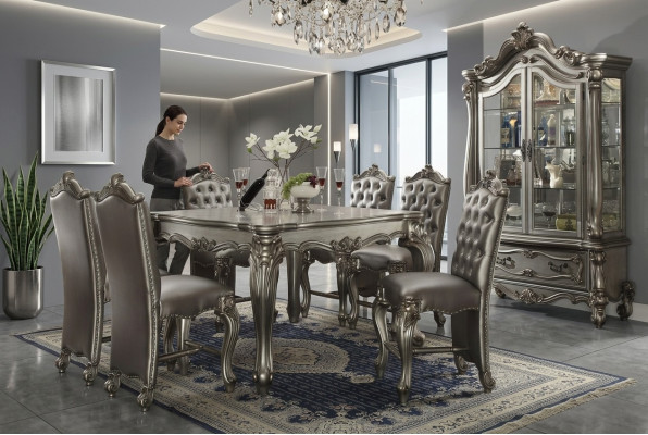Mobilier de salle à manger Style baroque gris Table à manger Vitrine avec 6 chaises