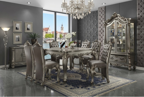 Mobilier de salle à manger Style baroque gris Table à manger Vitrine avec 6 chaises