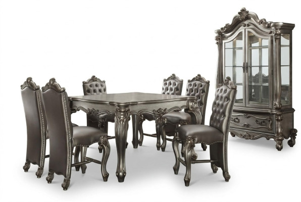 Mobilier de salle à manger Style baroque gris Table à manger Vitrine avec 6 chaises