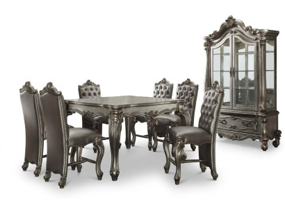 Mobilier de salle à manger Style baroque gris Table à manger Vitrine avec 6 chaises