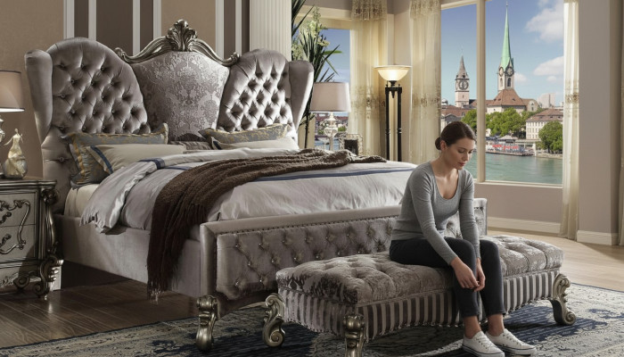 Lit Lit rembourré Lit Double de Luxe Chambre à coucher Baroque décorative Lits en bois et en cuir