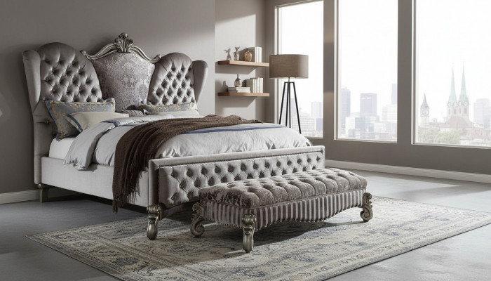Lit Lit rembourré Lit Double de Luxe Chambre à coucher Baroque décorative Lits en bois et en cuir