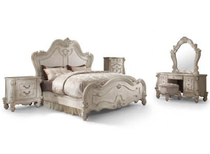 Lit double classique avec 2 tables de chevet en bois. Design de lits neufs 3 pièces.