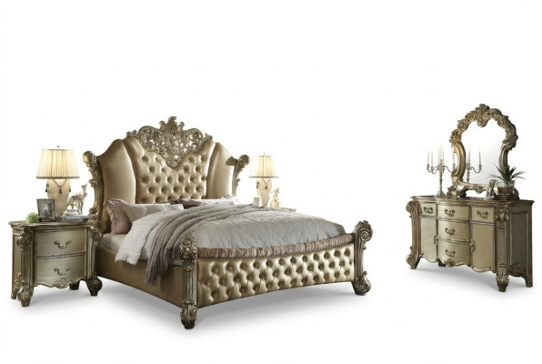 Meubles 5 pièces Ensemble Lit + 2x Table de chevet + Commode + Miroir Chambre
