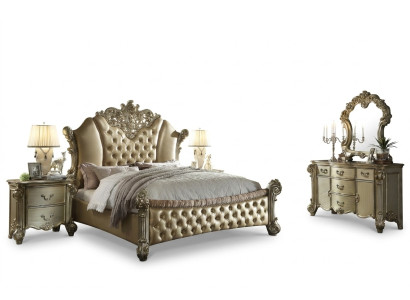 Meubles 5 pièces Ensemble Lit + 2x Table de chevet + Commode + Miroir Chambre