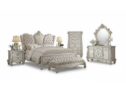 Chambre à coucher de conception 6 pièces. Lit 2x Table de chevet Tabouret Commode Miroir