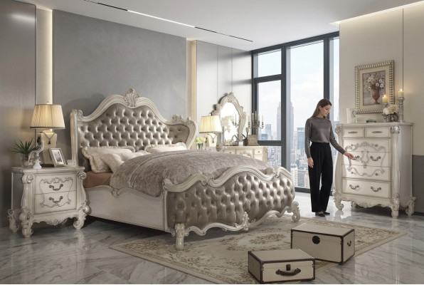 Style classique de lit Baroque Chesterfield en cuir pour hôtel double antique de style rococo