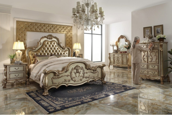 Lit 2x Table de chevet 3 pièces Ensemble de chambre lits de luxe de designer Chesterfield