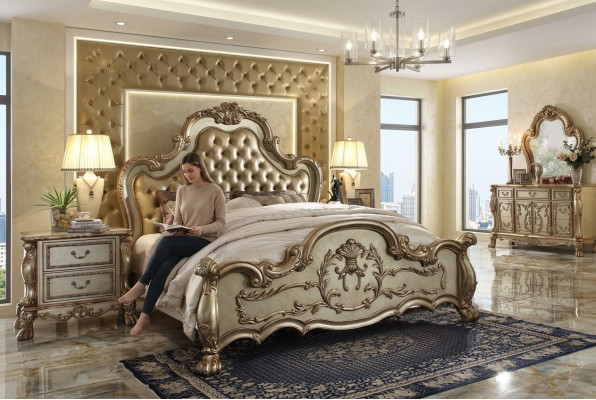 Classique s Bed Baroque Chesterfield Style Hôtel Double Antique en cuir Rococo
