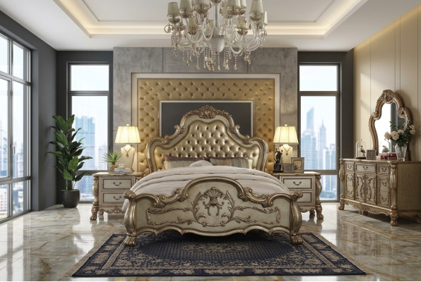 Classique s Bed Baroque Chesterfield Style Hôtel Double Antique en cuir Rococo