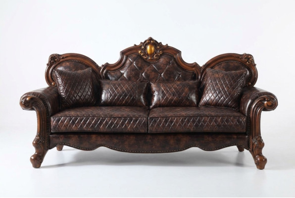 Sculpté Baroque Mobilier de salon Canapé Canapé en cuir Trois places