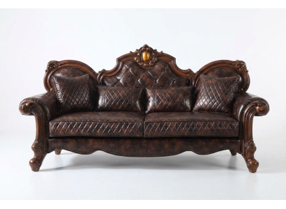 Sculpté Baroque Mobilier de salon Canapé Canapé en cuir Trois places
