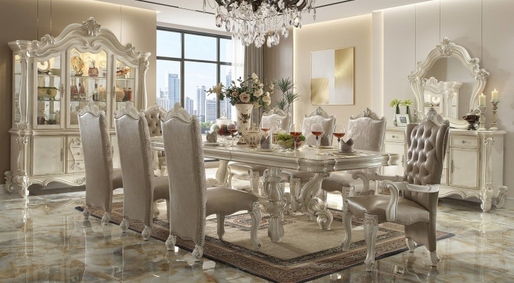 Suite de salle à manger de style baroque, Table à manger de luxe avec 8 chaises, Buffet, Miroir