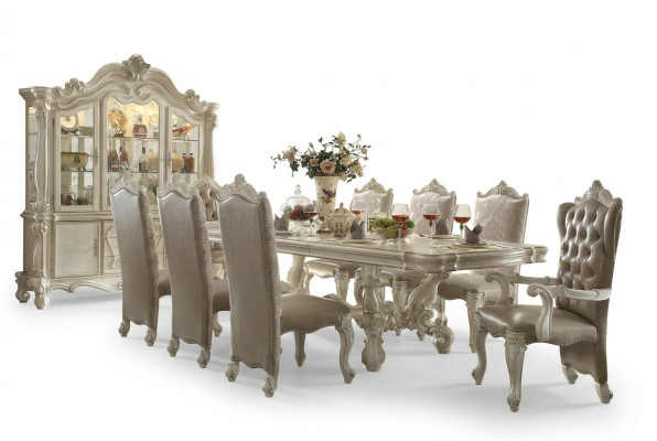 Suite de salle à manger de style baroque, Table à manger de luxe avec 8 chaises, Buffet, Miroir