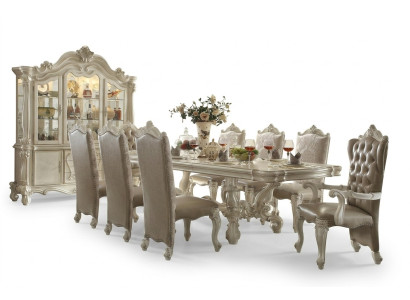 Suite de salle à manger de style baroque, Table à manger de luxe avec 8 chaises, Buffet, Miroir