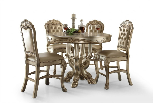 Classique r Table à manger ronde en or Table Salle à manger Chesterfield x4 Chaises 5pcs. suite