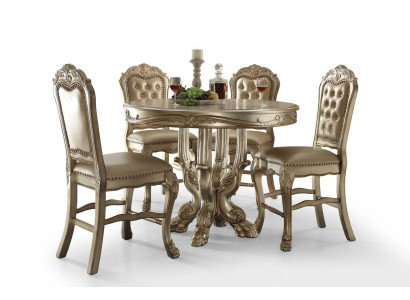 Classique r Table à manger ronde en or Table Salle à manger Chesterfield x4 Chaises 5pcs. suite