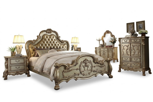 Chambre Ensemble Tables de chevet Lit 5 pièces. Style Baroque Rococo Antique Classique en bois