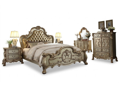 Chambre Ensemble Tables de chevet Lit 5 pièces. Style Baroque Rococo Antique Classique en bois