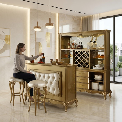 Les comptoirs de bar, les tables de bar en bois, les tables de bar de luxe, les comptoirs de classe baroque faits à la main, du neuf.