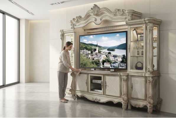 Meuble mural TV style bois classique unité murale étagère baroque salle de séjour.