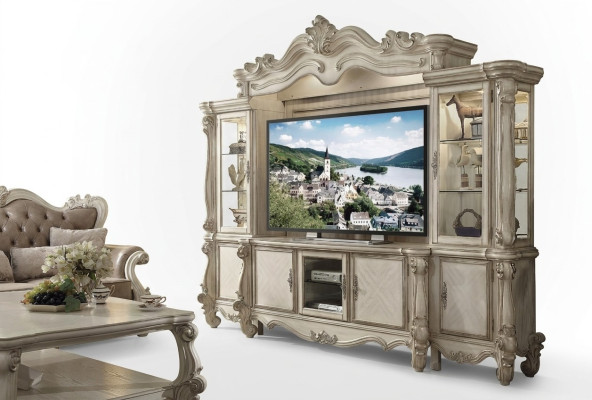 Meuble mural TV style bois classique unité murale étagère baroque salle de séjour.