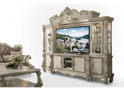 Meuble mural TV style bois classique unité murale étagère baroque salle de séjour.