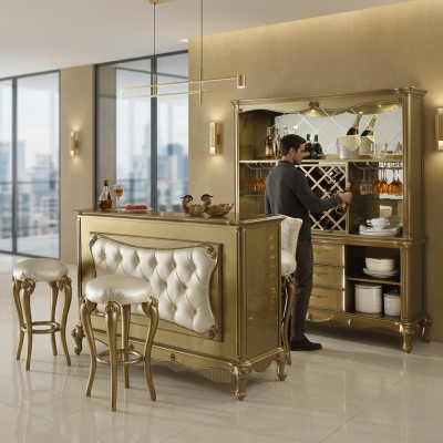 Meubles de bar modernes, designer du table de bar Chesterfield avec 2 tabourets de bar. Ensemble complet de 3 pièces.