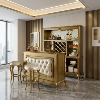 Meubles de bar modernes, designer du table de bar Chesterfield avec 2 tabourets de bar. Ensemble complet de 3 pièces.