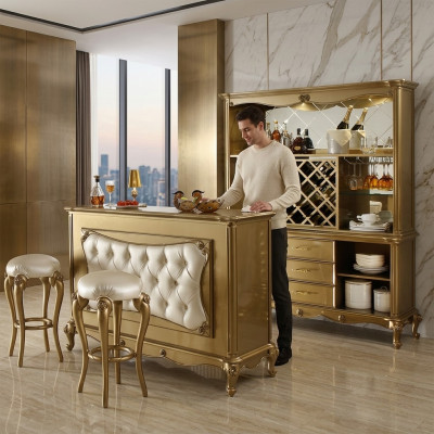 Complétez eBar 4 pièces Ensemble Table de bar 2x Tabouret de bar Armoire Baroque Rococo Set