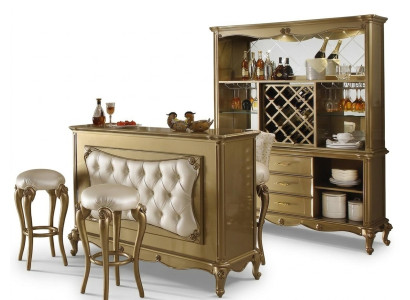 Complétez eBar 4 pièces Ensemble Table de bar 2x Tabouret de bar Armoire Baroque Rococo Set