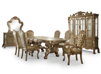 Table de salle à manger classique, chaises de luxe Chesterfield, ensemble de salle à manger de 9 pièces.