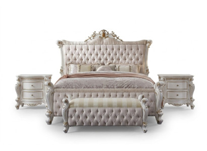 Ensemble de chambre Chesterfield 3 pièces. Lit + 2 tables de chevet de style baroque.