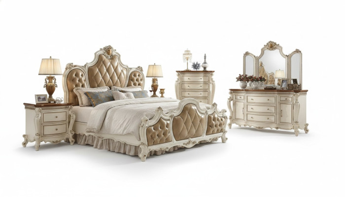 Classique Lit Lit double Lit de design 2x Tables de chevet Lits en bois nouveau